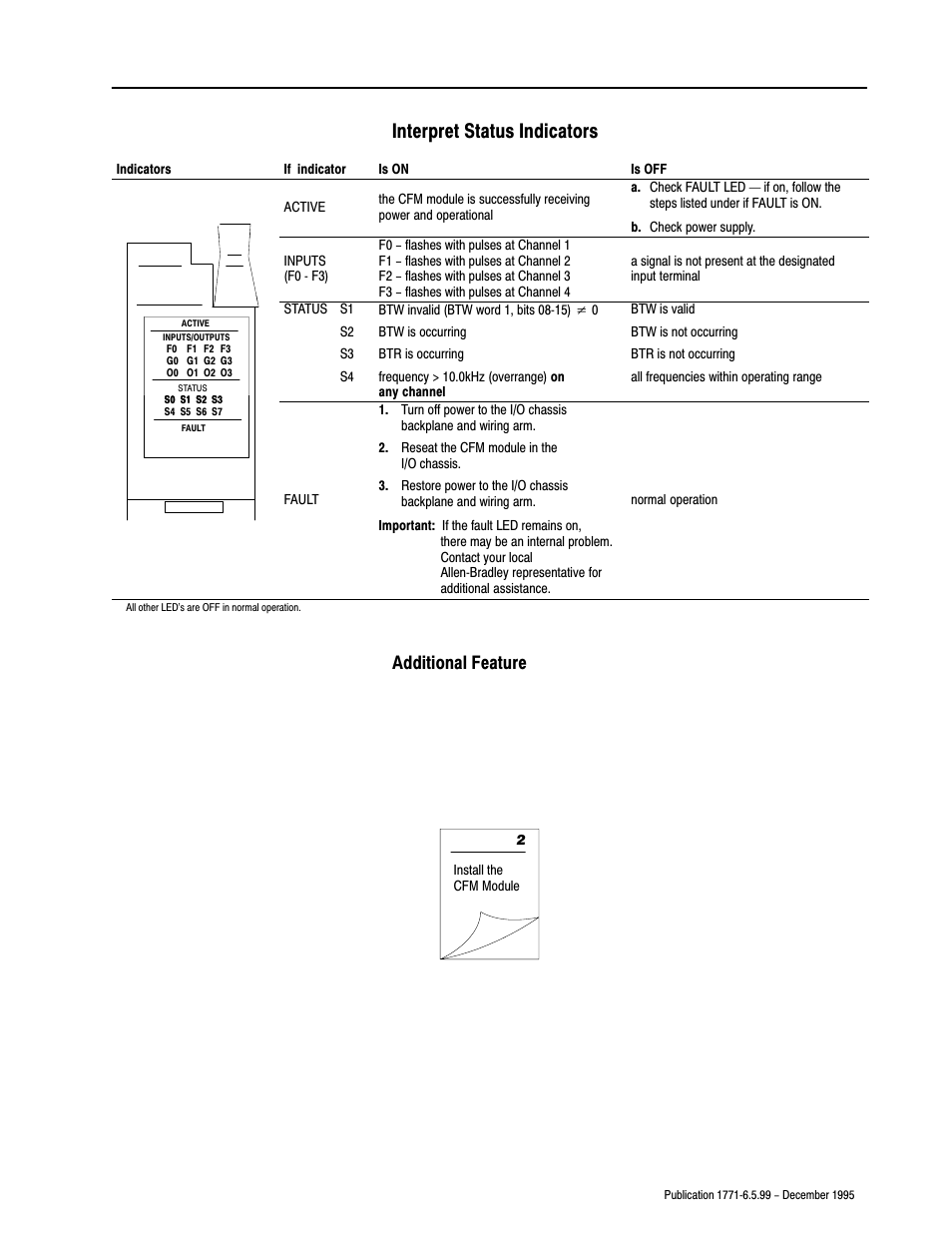 D-11, Interpret status indicators, Additional feature | 500mv ac sensitivity for improved noise immunity | Rockwell Automation 1771-CFM,D17716.5.99 CONFIGURABLE FLOWMET User Manual | Page 85 / 99