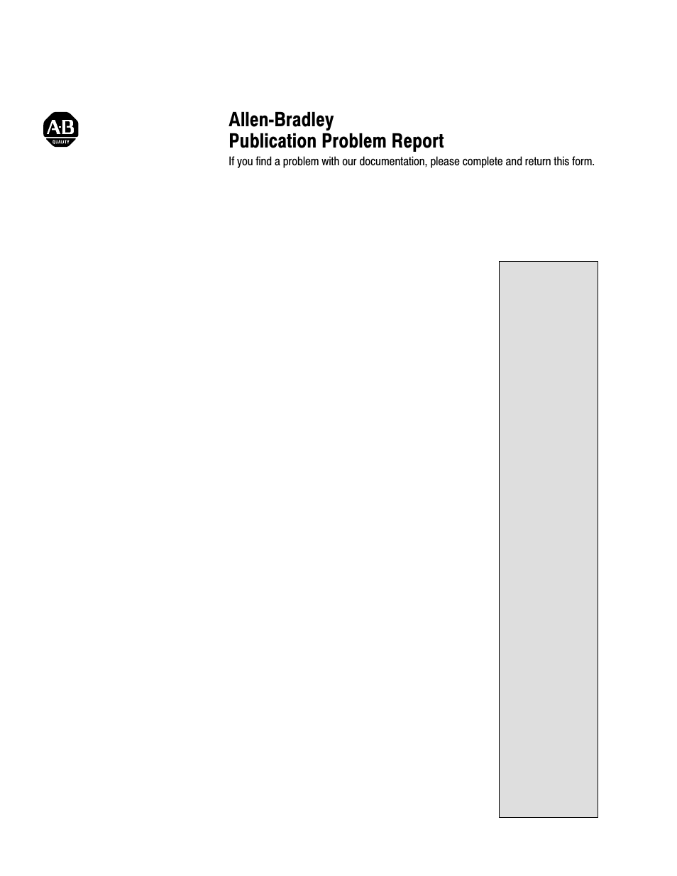 Publication problem report, Allenćbradley publication problem report | Rockwell Automation 1771-CFM,D17716.5.99 CONFIGURABLE FLOWMET User Manual | Page 92 / 99