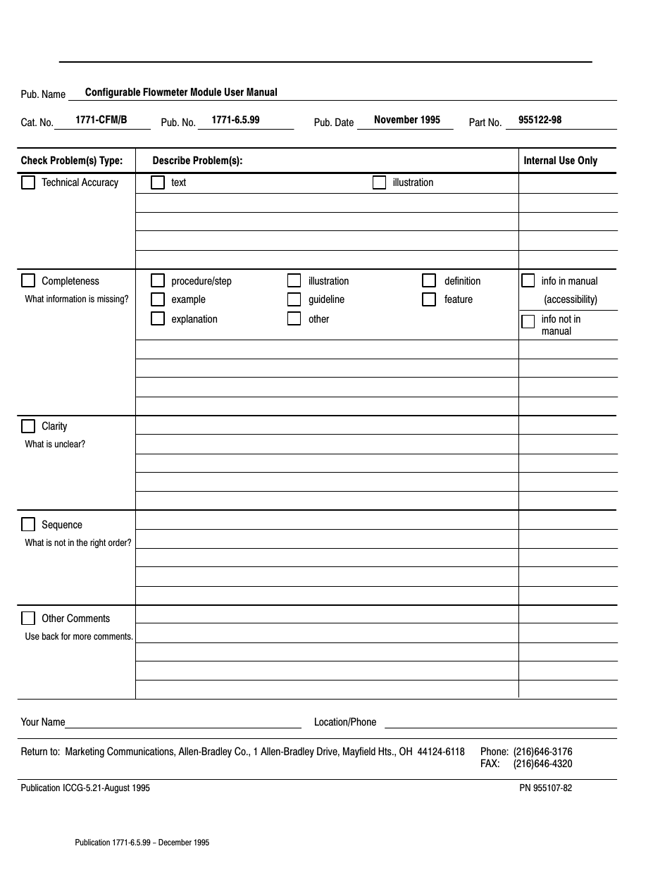 Rockwell Automation 1771-CFM,D17716.5.99 CONFIGURABLE FLOWMET User Manual | Page 93 / 99