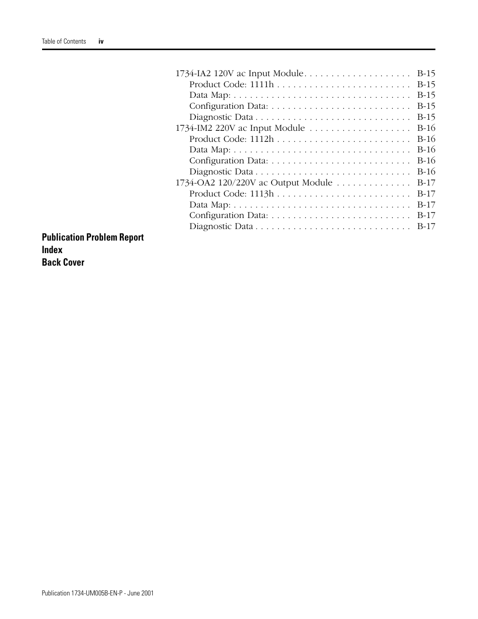 Publication problem report, Index, Back cover | Rockwell Automation 1734-APB Point I/O Profibus Adapter Module User Manual | Page 10 / 88