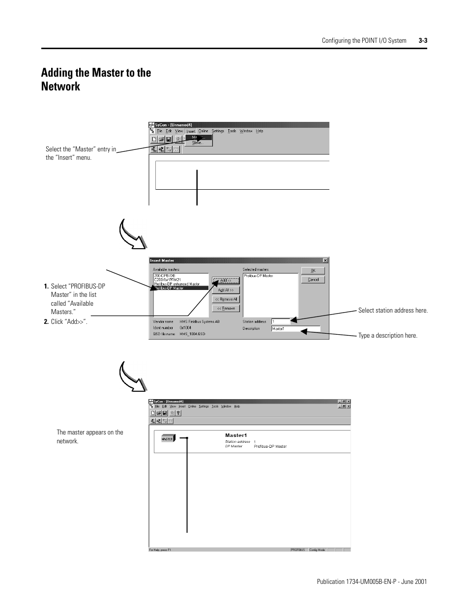 Adding the master to the network, Click “add, Adding the master to the network -3 | Rockwell Automation 1734-APB Point I/O Profibus Adapter Module User Manual | Page 27 / 88
