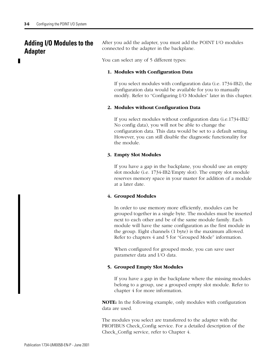 Adding i/o modules to the adapter, Modules with configuration data, Modules without configuration data | Empty slot modules, Grouped modules, Grouped empty slot modules, Adding i/o modules to the adapter -6 | Rockwell Automation 1734-APB Point I/O Profibus Adapter Module User Manual | Page 30 / 88