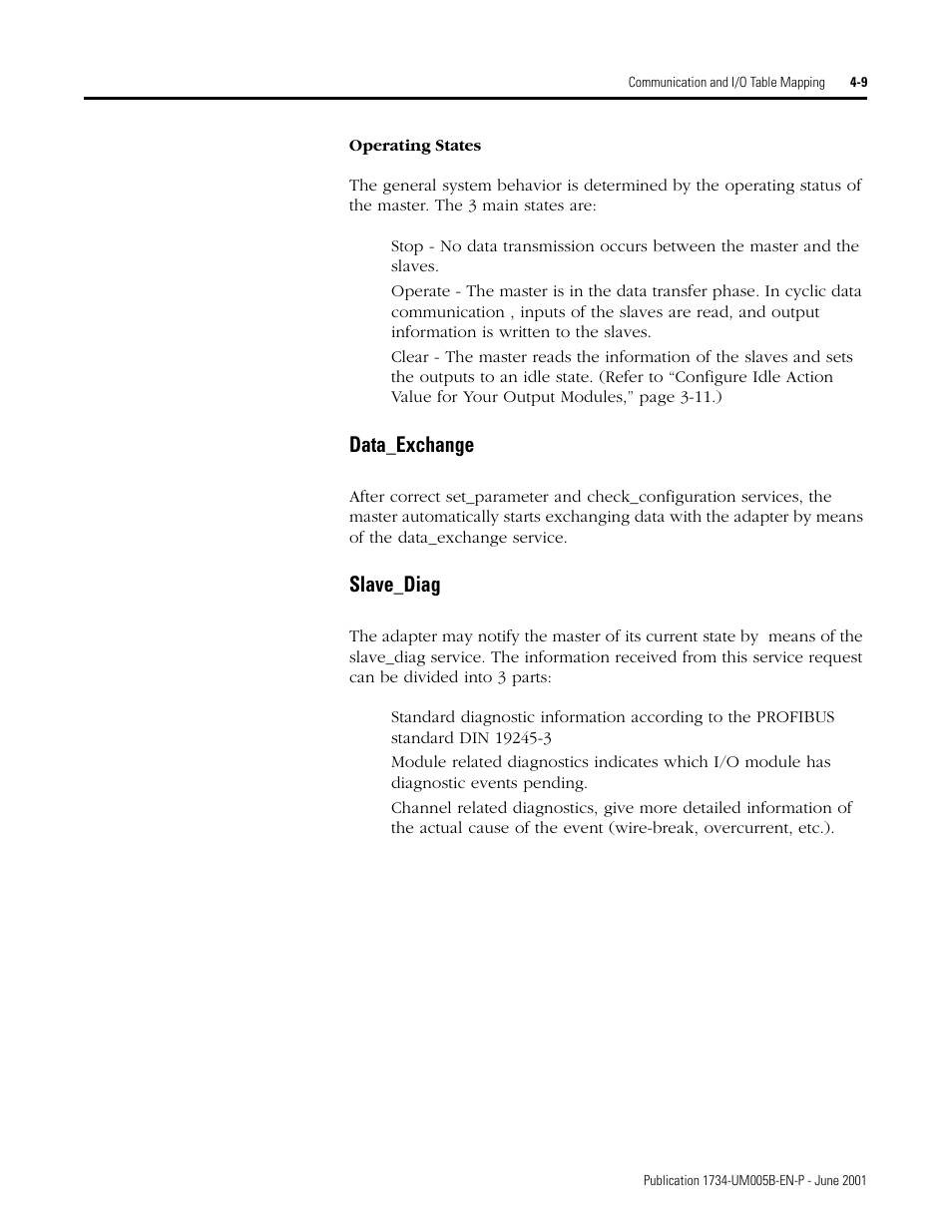 Data_exchange, Slave_diag | Rockwell Automation 1734-APB Point I/O Profibus Adapter Module User Manual | Page 47 / 88