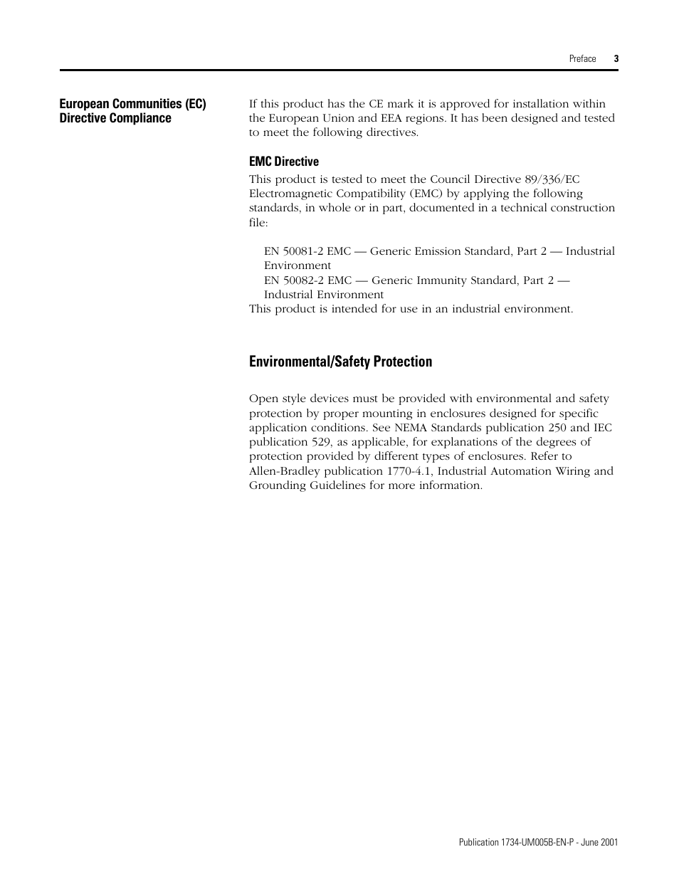 European communities (ec) directive compliance, Emc directive, Environmental/safety protection | Rockwell Automation 1734-APB Point I/O Profibus Adapter Module User Manual | Page 5 / 88