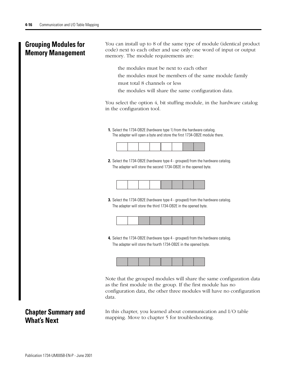Grouping modules for memory management, Chapter summary and what’s next | Rockwell Automation 1734-APB Point I/O Profibus Adapter Module User Manual | Page 54 / 88
