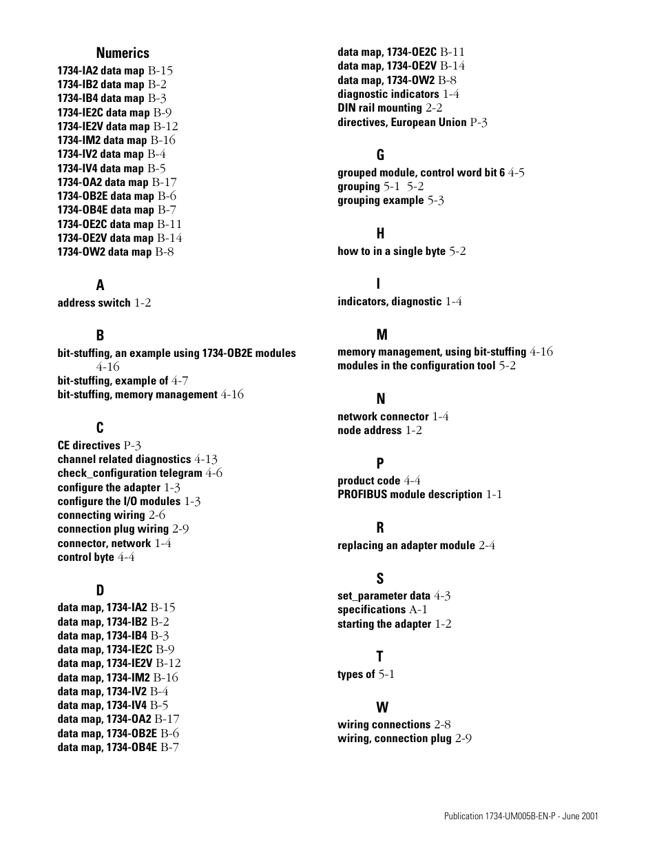 Numerics, Index | Rockwell Automation 1734-APB Point I/O Profibus Adapter Module User Manual | Page 83 / 88