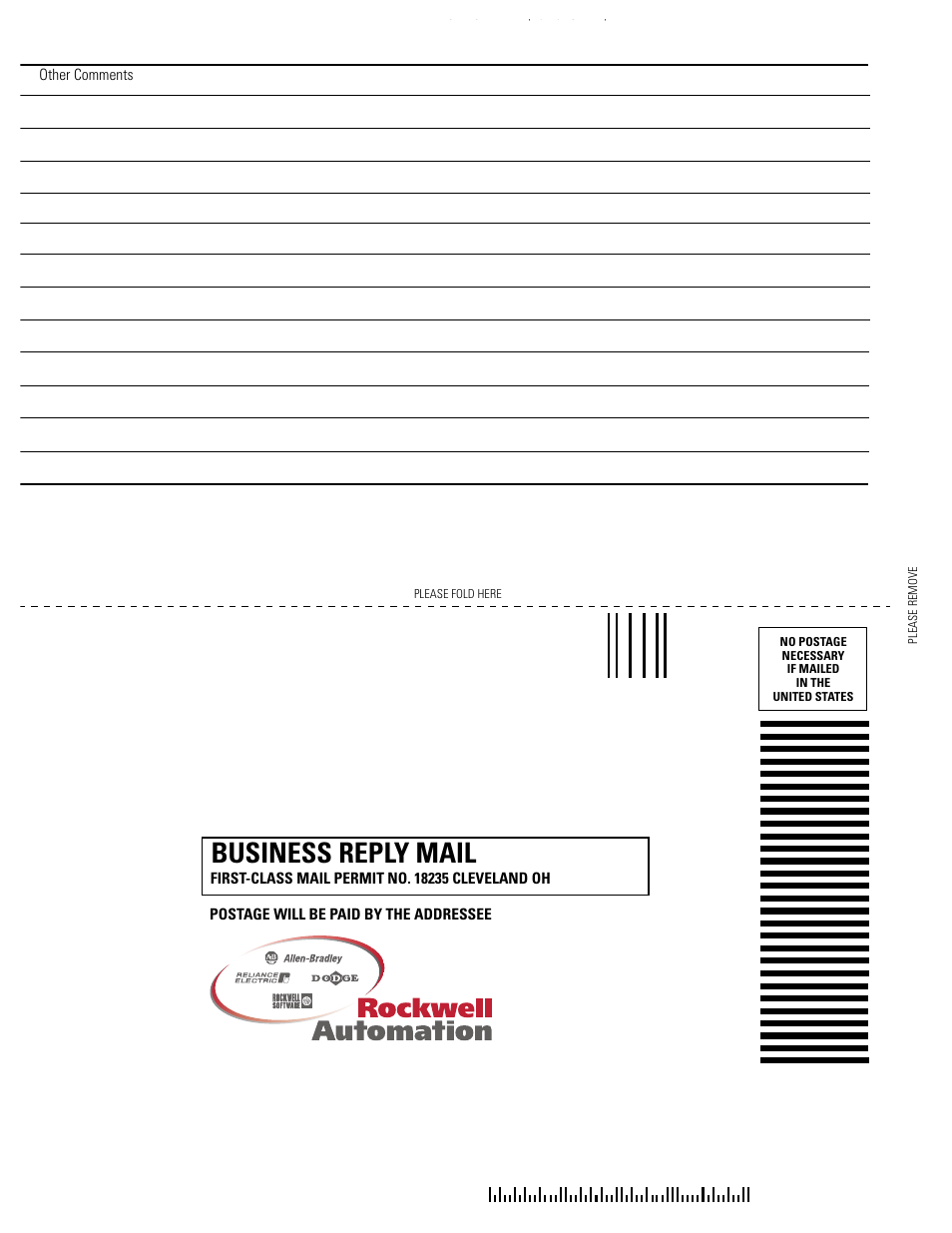 Business reply mail | Rockwell Automation 1734-APB Point I/O Profibus Adapter Module User Manual | Page 86 / 88