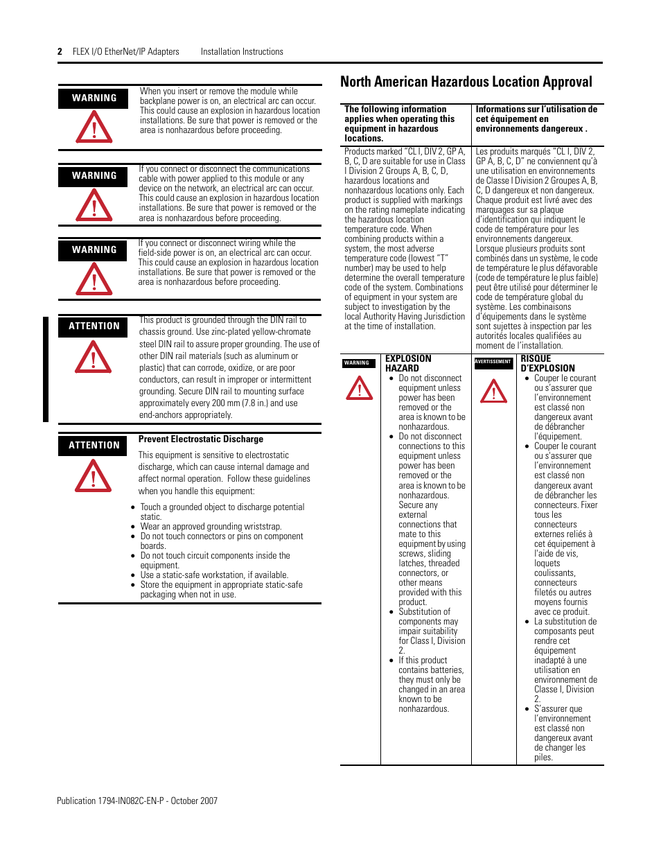 North american hazardous location approval | Rockwell Automation 1794-AENT FLEX I/O EtherNet/IP Adapter Module Installation Instructi User Manual | Page 2 / 8