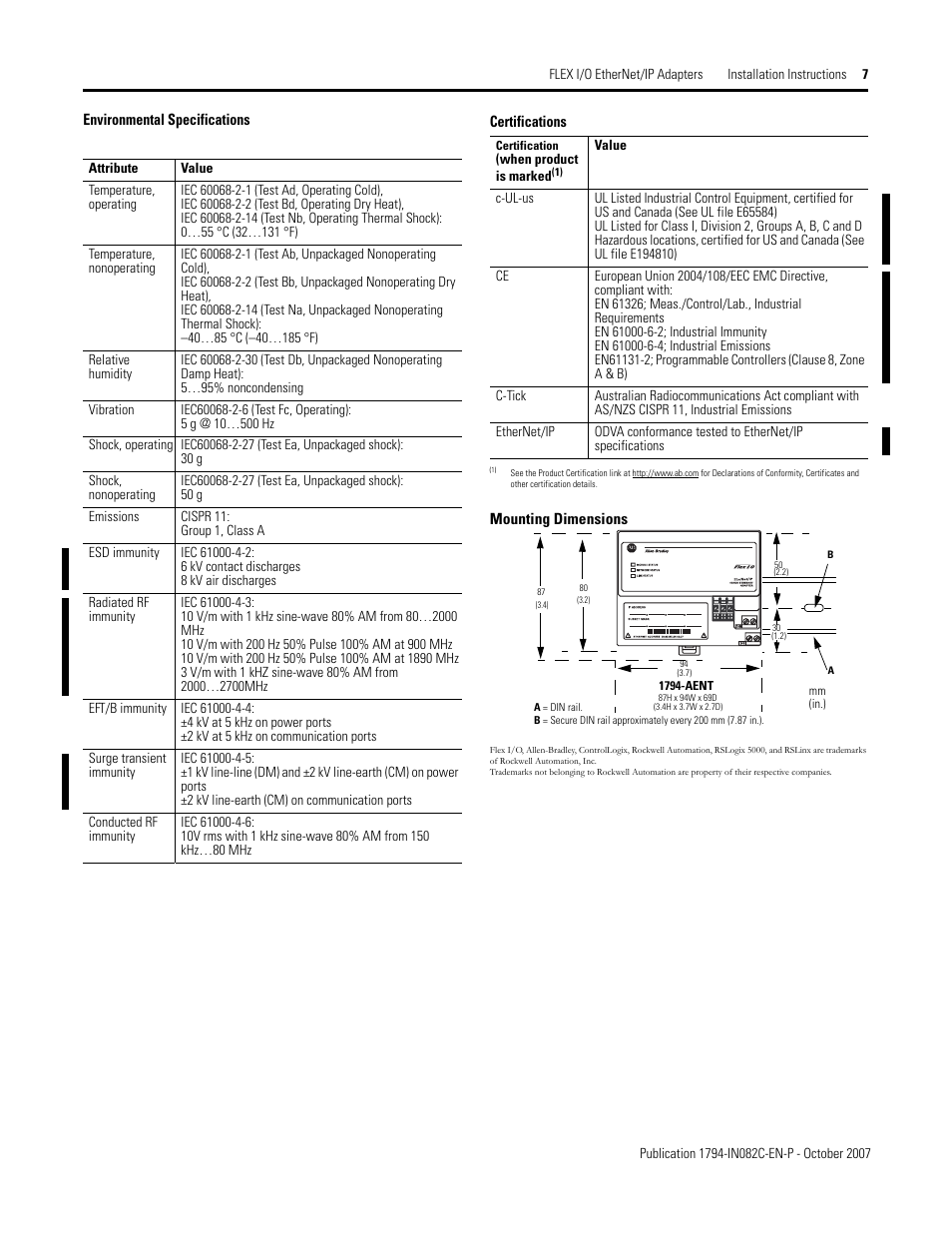 Certifications | Rockwell Automation 1794-AENT FLEX I/O EtherNet/IP Adapter Module Installation Instructi User Manual | Page 7 / 8