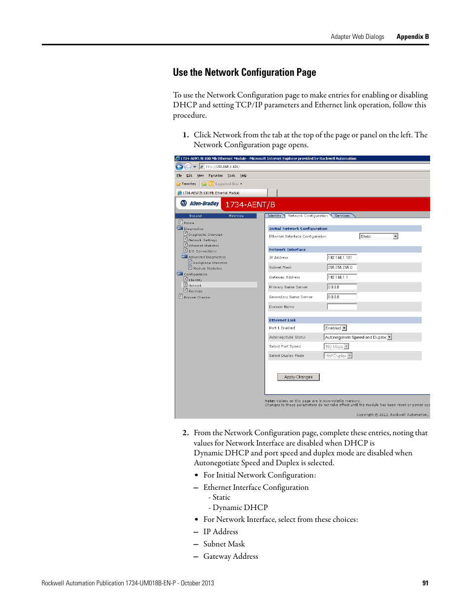 Use the network configuration page | Rockwell Automation 1734-AENT, Series B POINT I/O EtherNet/IP Adapter Module User Manual User Manual | Page 103 / 118