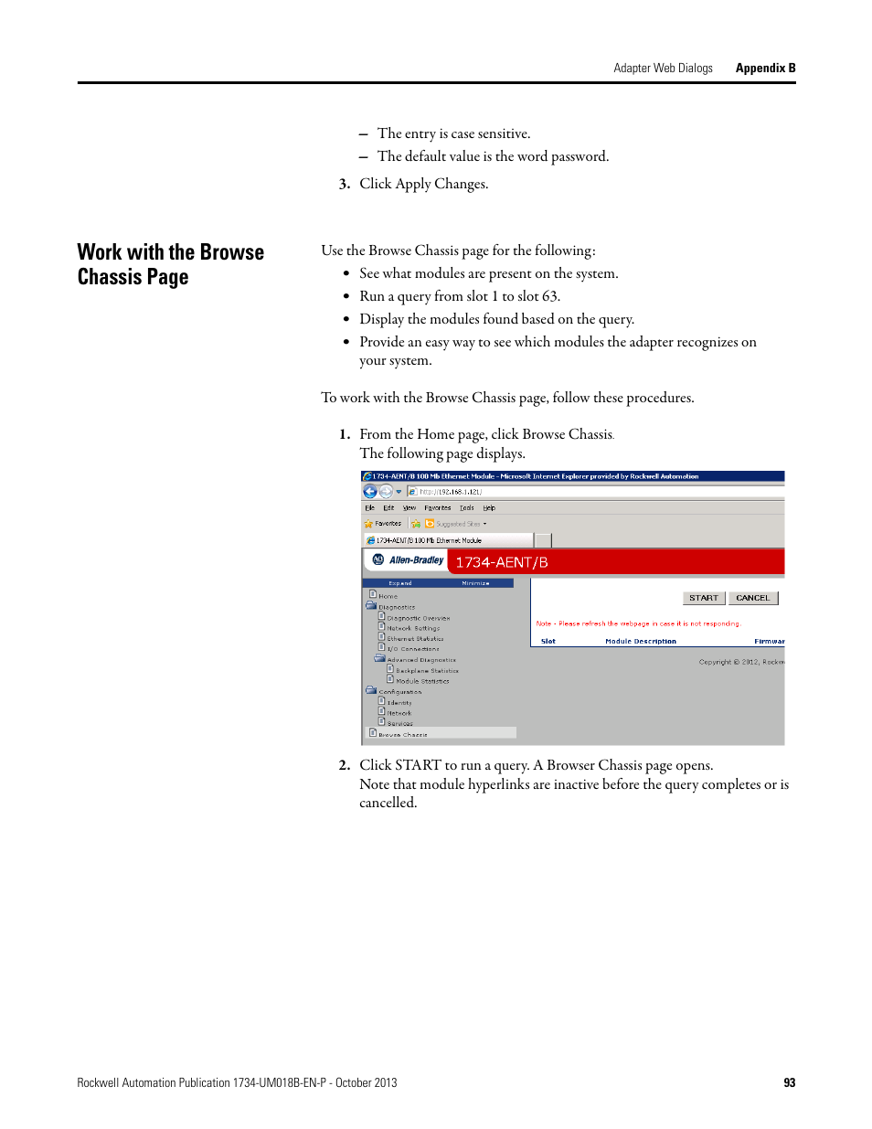 Work with the browse chassis page | Rockwell Automation 1734-AENT, Series B POINT I/O EtherNet/IP Adapter Module User Manual User Manual | Page 105 / 118