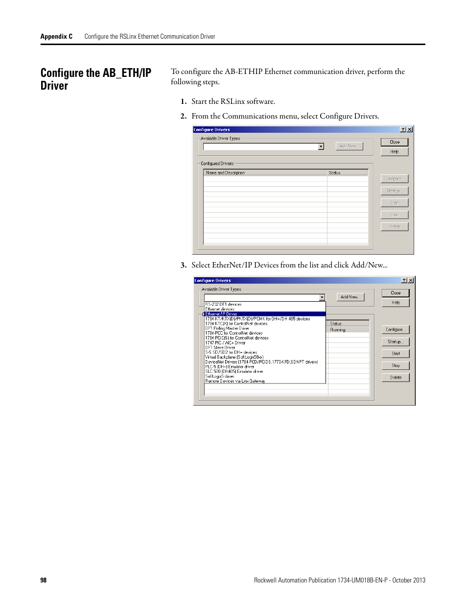 Configure the ab_eth/ip driver | Rockwell Automation 1734-AENT, Series B POINT I/O EtherNet/IP Adapter Module User Manual User Manual | Page 110 / 118