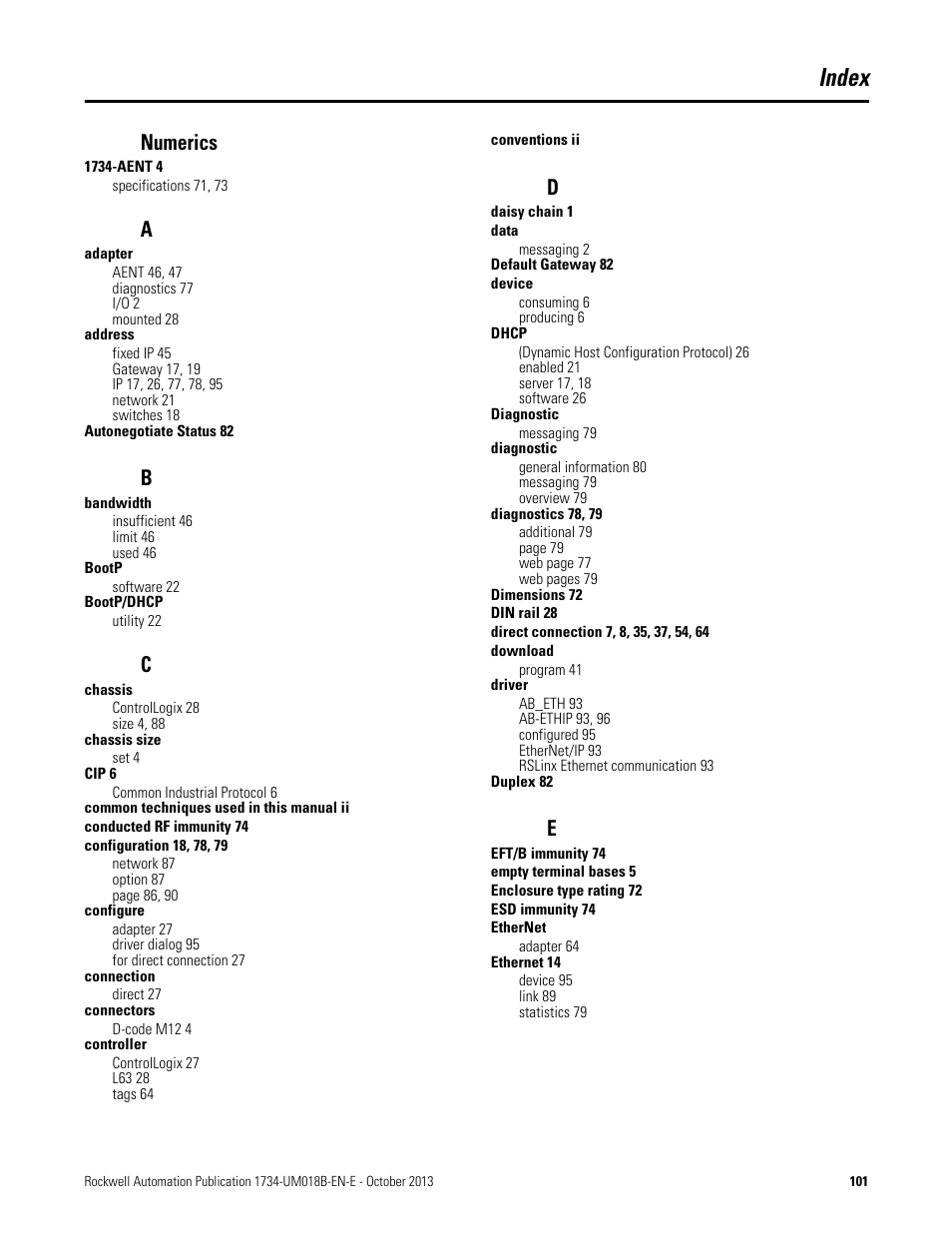 Index, Numerics | Rockwell Automation 1734-AENT, Series B POINT I/O EtherNet/IP Adapter Module User Manual User Manual | Page 113 / 118