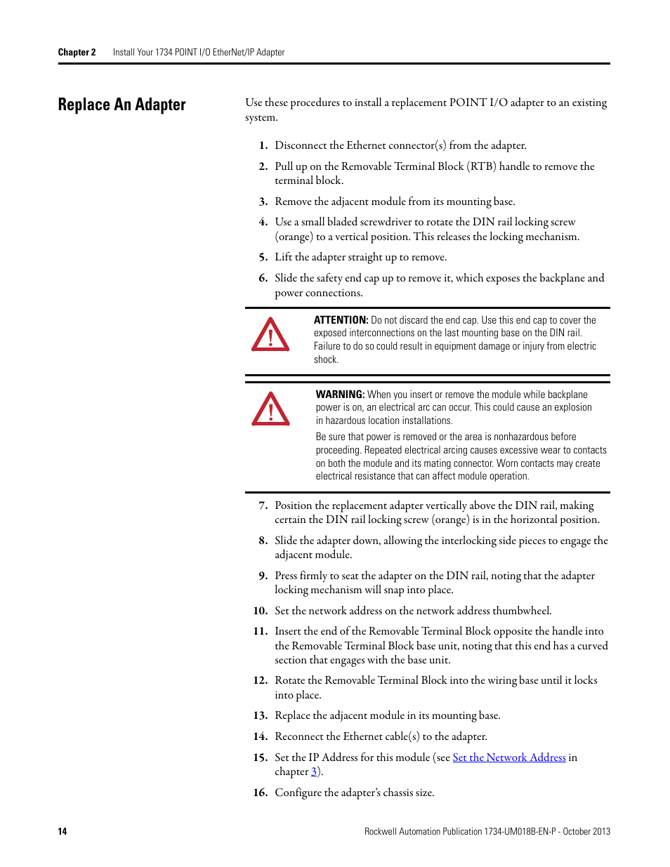 Replace an adapter | Rockwell Automation 1734-AENT, Series B POINT I/O EtherNet/IP Adapter Module User Manual User Manual | Page 24 / 118