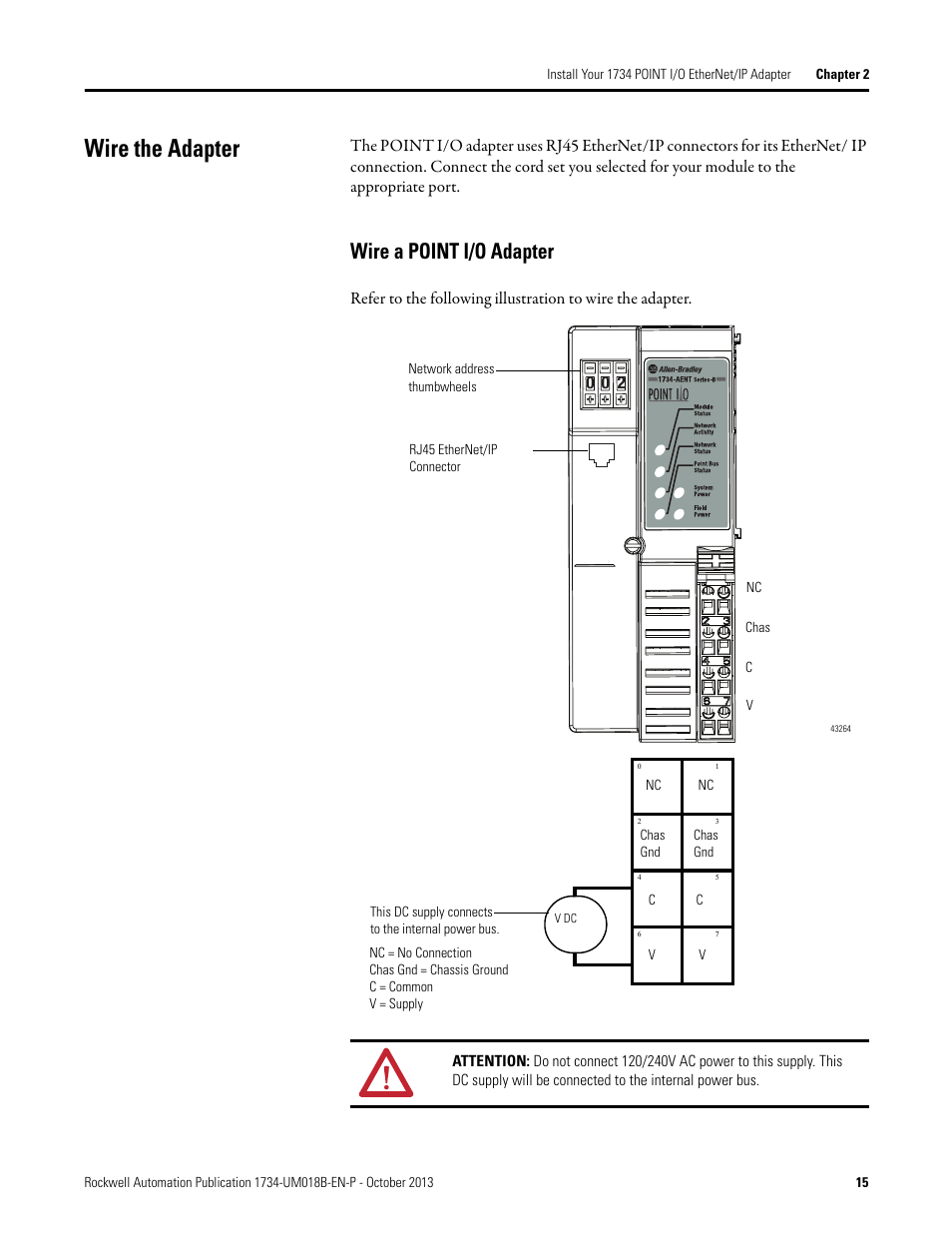 Wire the adapter, Wire a point i/o adapter | Rockwell Automation 1734-AENT, Series B POINT I/O EtherNet/IP Adapter Module User Manual User Manual | Page 25 / 118