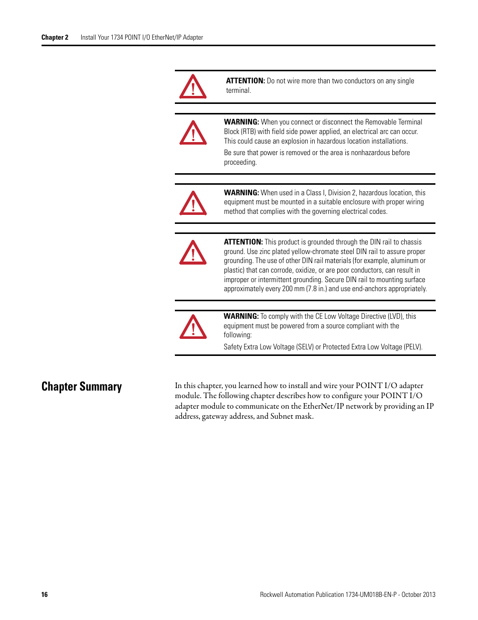 Chapter summary | Rockwell Automation 1734-AENT, Series B POINT I/O EtherNet/IP Adapter Module User Manual User Manual | Page 26 / 118