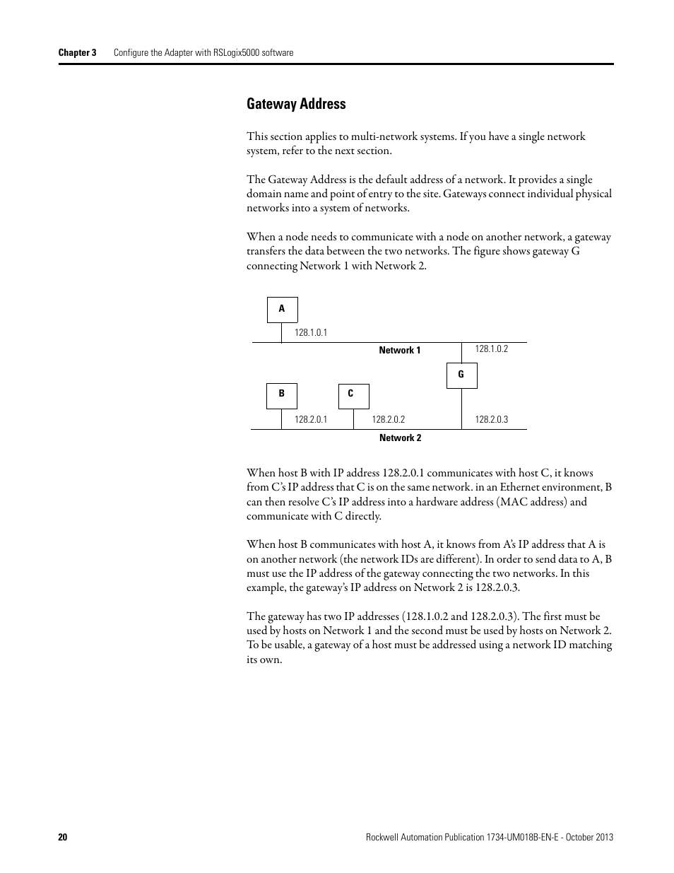 Gateway address | Rockwell Automation 1734-AENT, Series B POINT I/O EtherNet/IP Adapter Module User Manual User Manual | Page 30 / 118