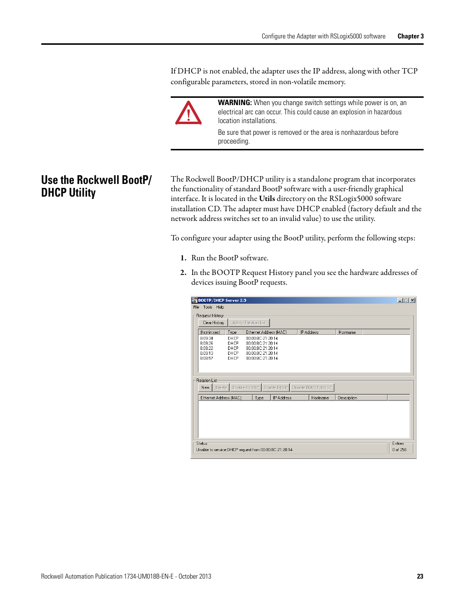Use the rockwell bootp/dhcp utility, Use the rockwell bootp/ dhcp utility | Rockwell Automation 1734-AENT, Series B POINT I/O EtherNet/IP Adapter Module User Manual User Manual | Page 33 / 118