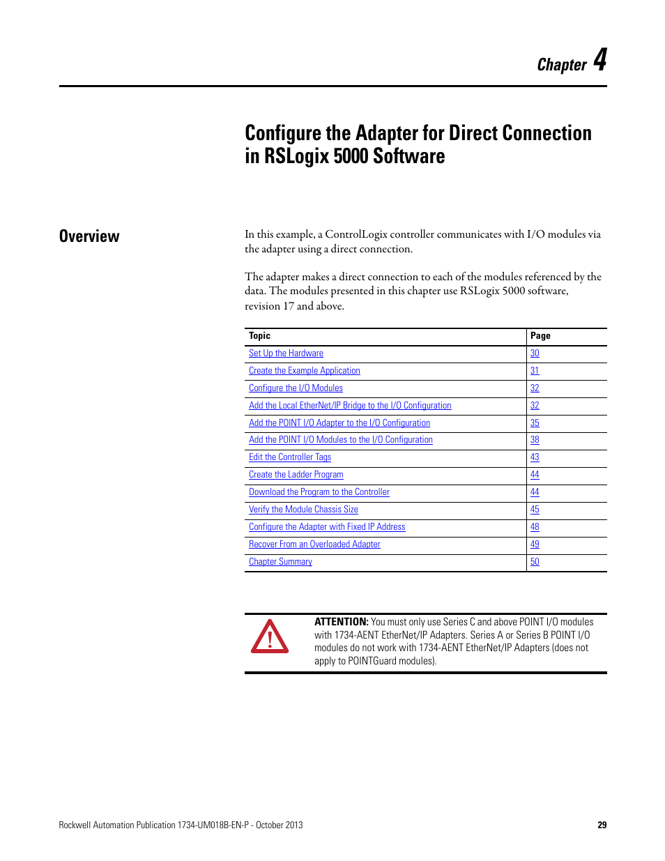 Overview, Chapter 4, Chapter | Rockwell Automation 1734-AENT, Series B POINT I/O EtherNet/IP Adapter Module User Manual User Manual | Page 39 / 118