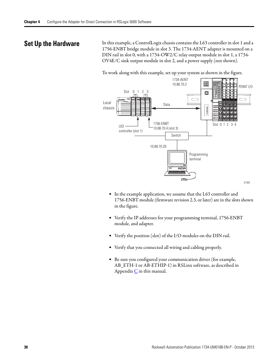 Set up the hardware | Rockwell Automation 1734-AENT, Series B POINT I/O EtherNet/IP Adapter Module User Manual User Manual | Page 40 / 118