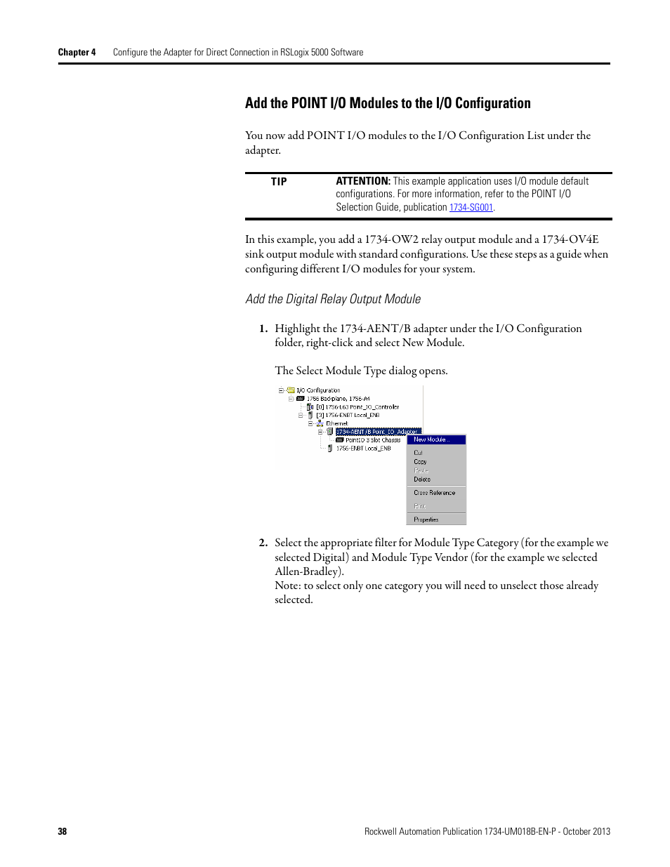 Add the point i/o modules to the i/o configuration, Add the digital relay output module | Rockwell Automation 1734-AENT, Series B POINT I/O EtherNet/IP Adapter Module User Manual User Manual | Page 48 / 118