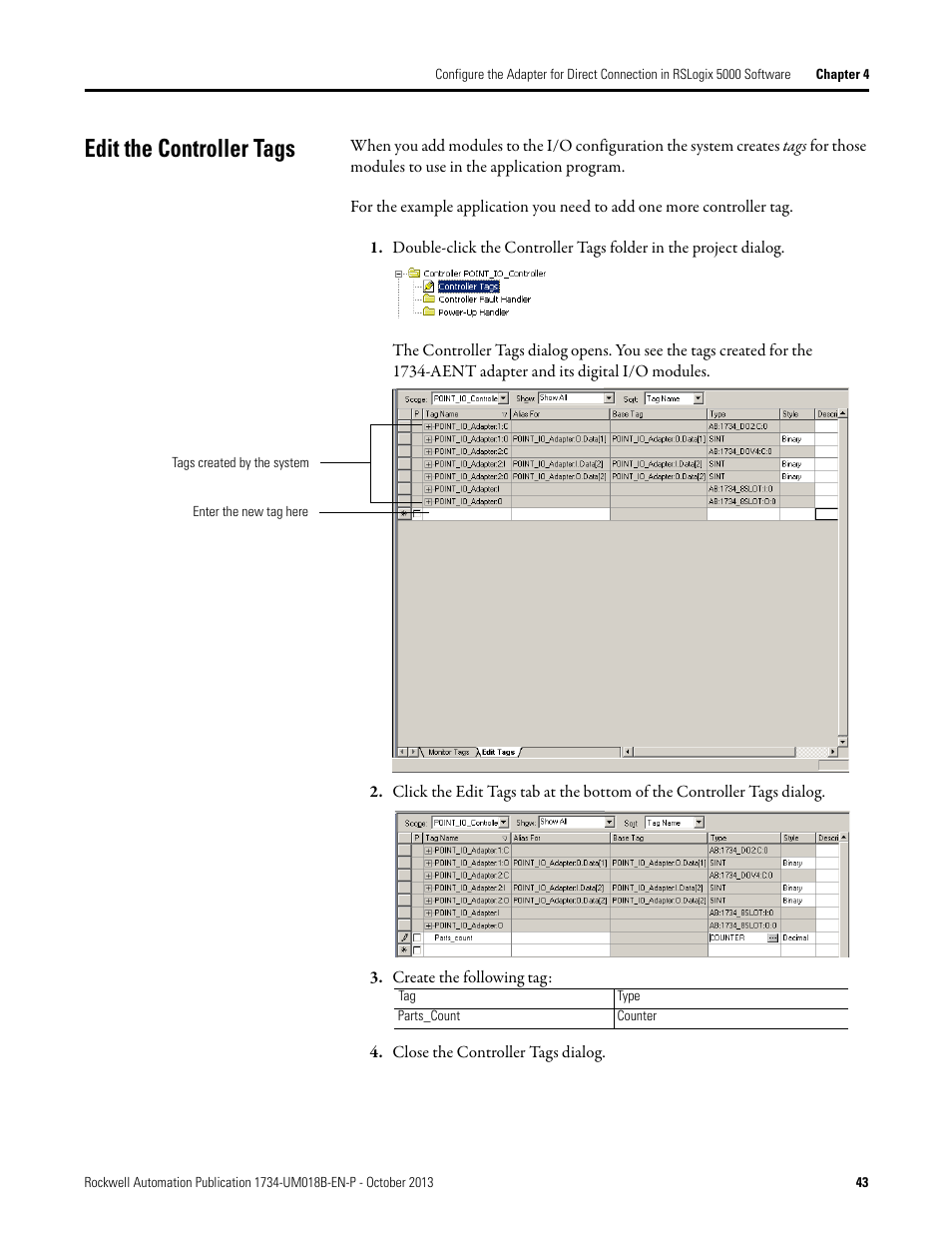 Edit the controller tags | Rockwell Automation 1734-AENT, Series B POINT I/O EtherNet/IP Adapter Module User Manual User Manual | Page 53 / 118