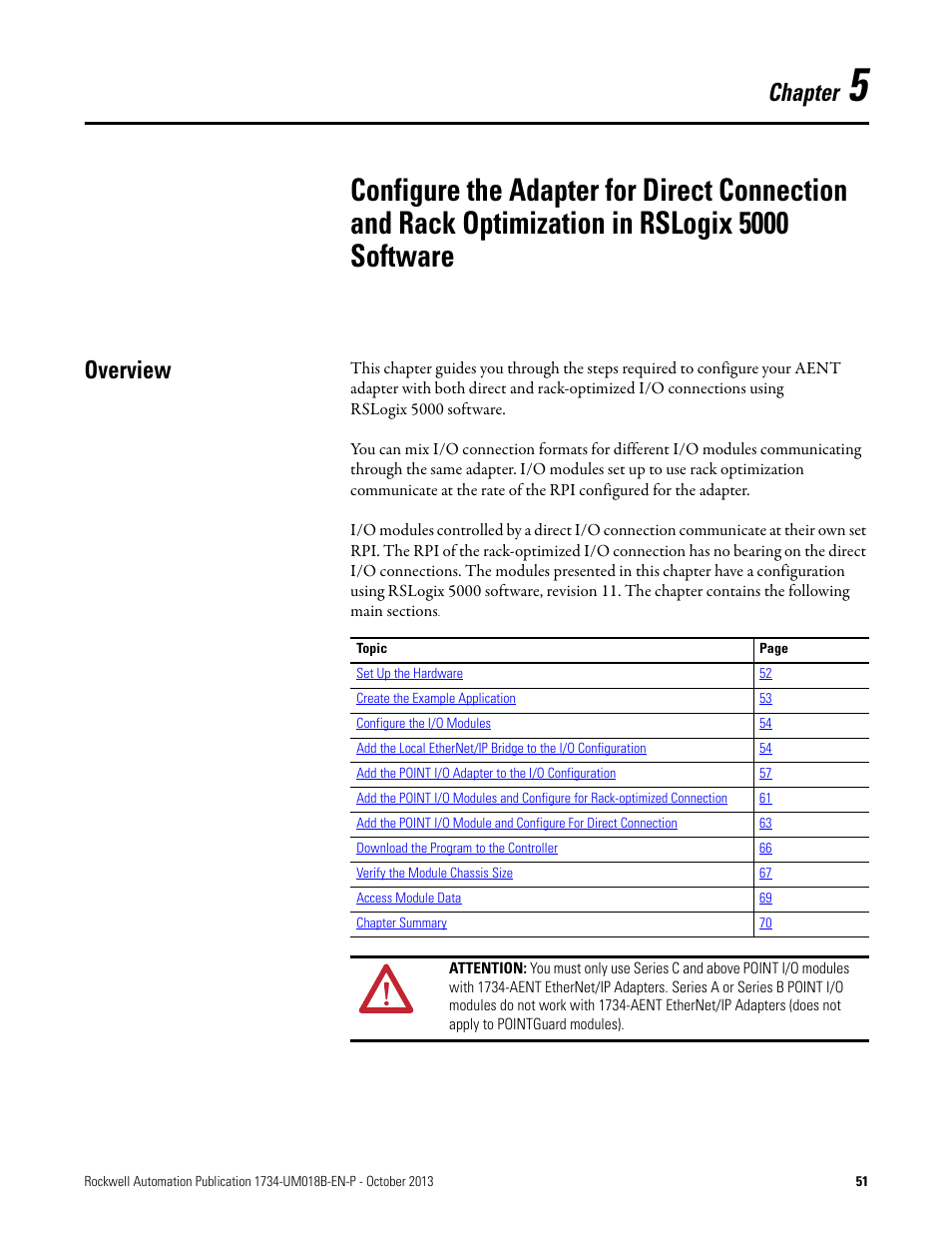 Overview, Chapter 5, Chapter | Rockwell Automation 1734-AENT, Series B POINT I/O EtherNet/IP Adapter Module User Manual User Manual | Page 61 / 118
