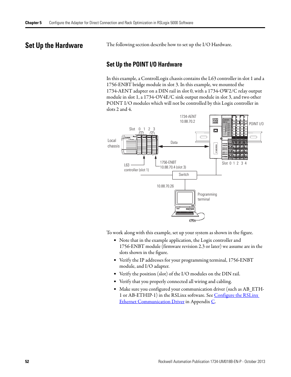 Set up the hardware, Set up the point i/o hardware | Rockwell Automation 1734-AENT, Series B POINT I/O EtherNet/IP Adapter Module User Manual User Manual | Page 62 / 118