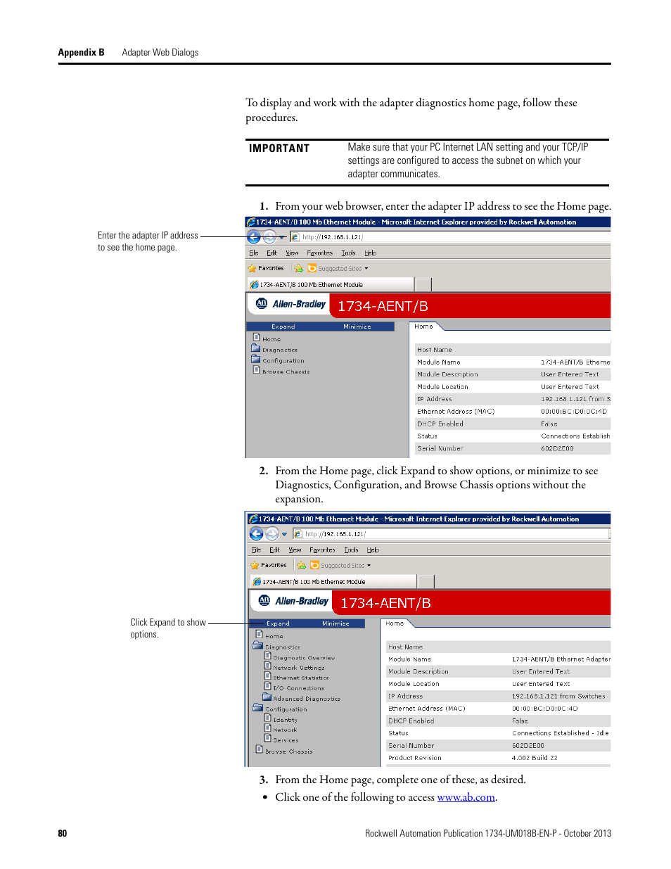 Rockwell Automation 1734-AENT, Series B POINT I/O EtherNet/IP Adapter Module User Manual User Manual | Page 92 / 118