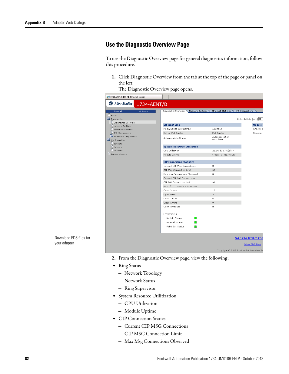 Use the diagnostic overview page | Rockwell Automation 1734-AENT, Series B POINT I/O EtherNet/IP Adapter Module User Manual User Manual | Page 94 / 118