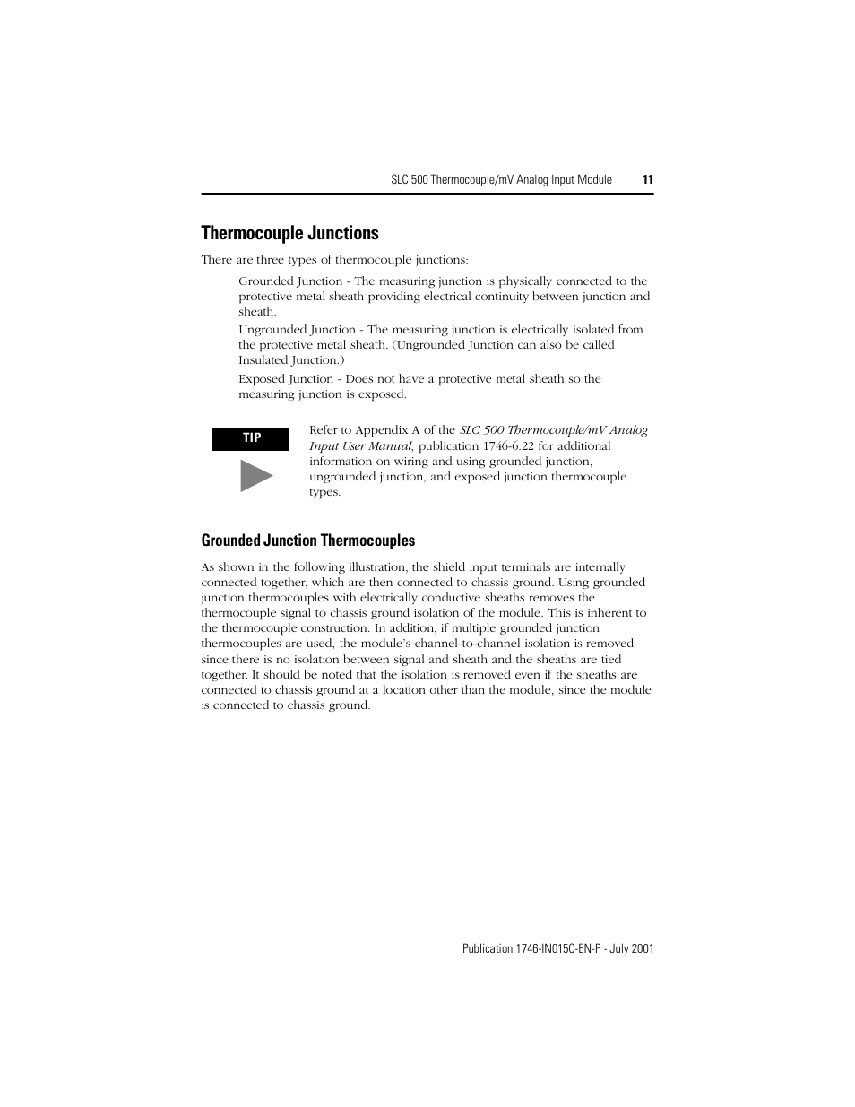 Thermocouple junctions | Rockwell Automation 1746-NT8 SLC 500 Thermocouple/mV Analog Input Module/ Instructions User Manual | Page 11 / 20
