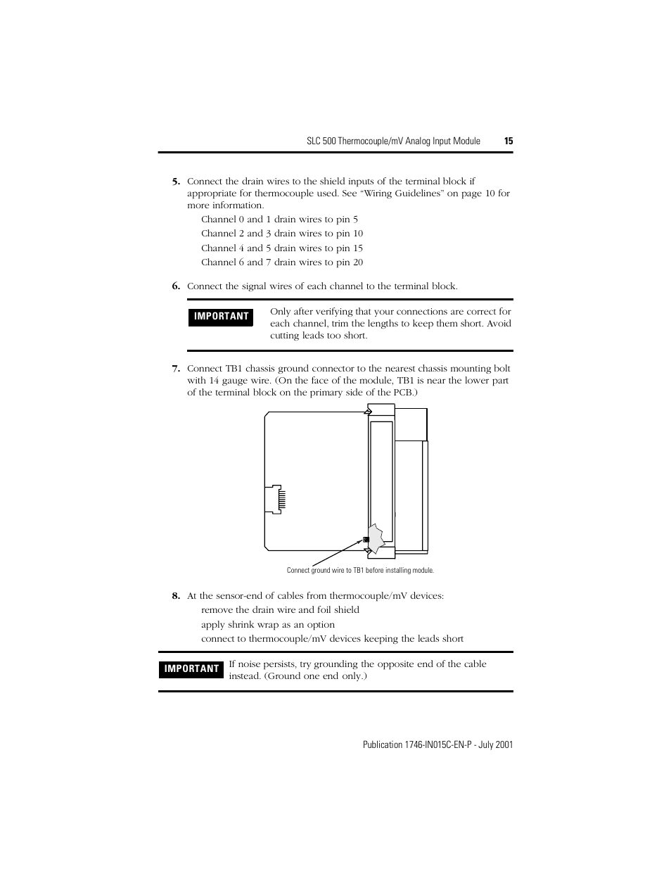 Rockwell Automation 1746-NT8 SLC 500 Thermocouple/mV Analog Input Module/ Instructions User Manual | Page 15 / 20