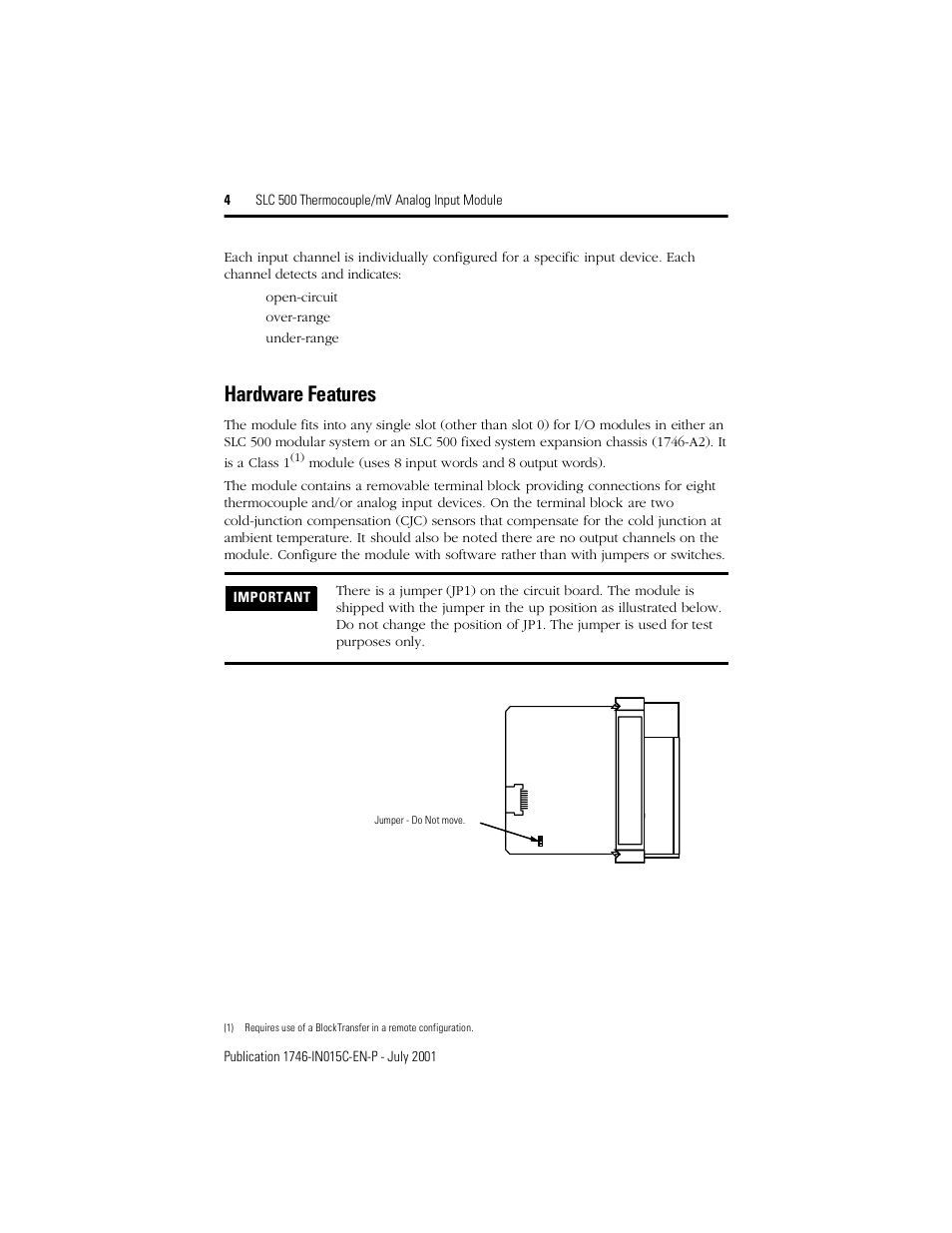 Hardware features | Rockwell Automation 1746-NT8 SLC 500 Thermocouple/mV Analog Input Module/ Instructions User Manual | Page 4 / 20