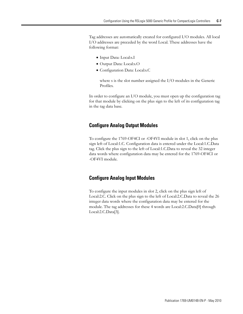 Configure analog output modules, Configure analog input modules | Rockwell Automation 1769-OF4VI Compact I/O Isolated Analog Modules User Manual | Page 103 / 128