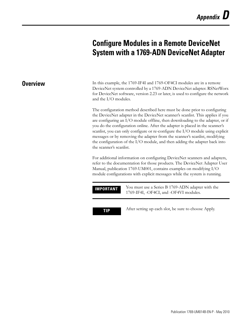 Overview, Appendix d, See appendix d | Rockwell Automation 1769-OF4VI Compact I/O Isolated Analog Modules User Manual | Page 105 / 128