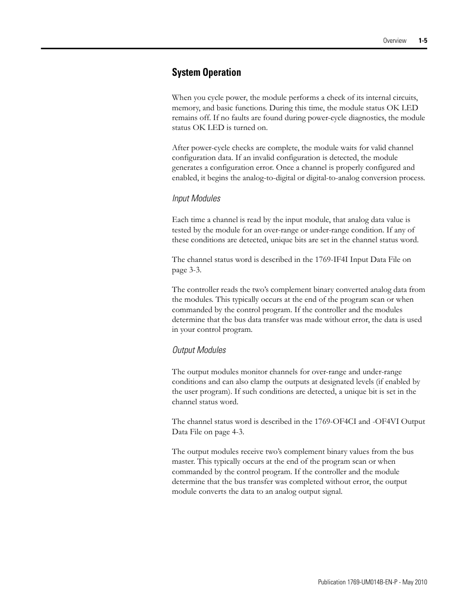 System operation, System operation -5 | Rockwell Automation 1769-OF4VI Compact I/O Isolated Analog Modules User Manual | Page 13 / 128