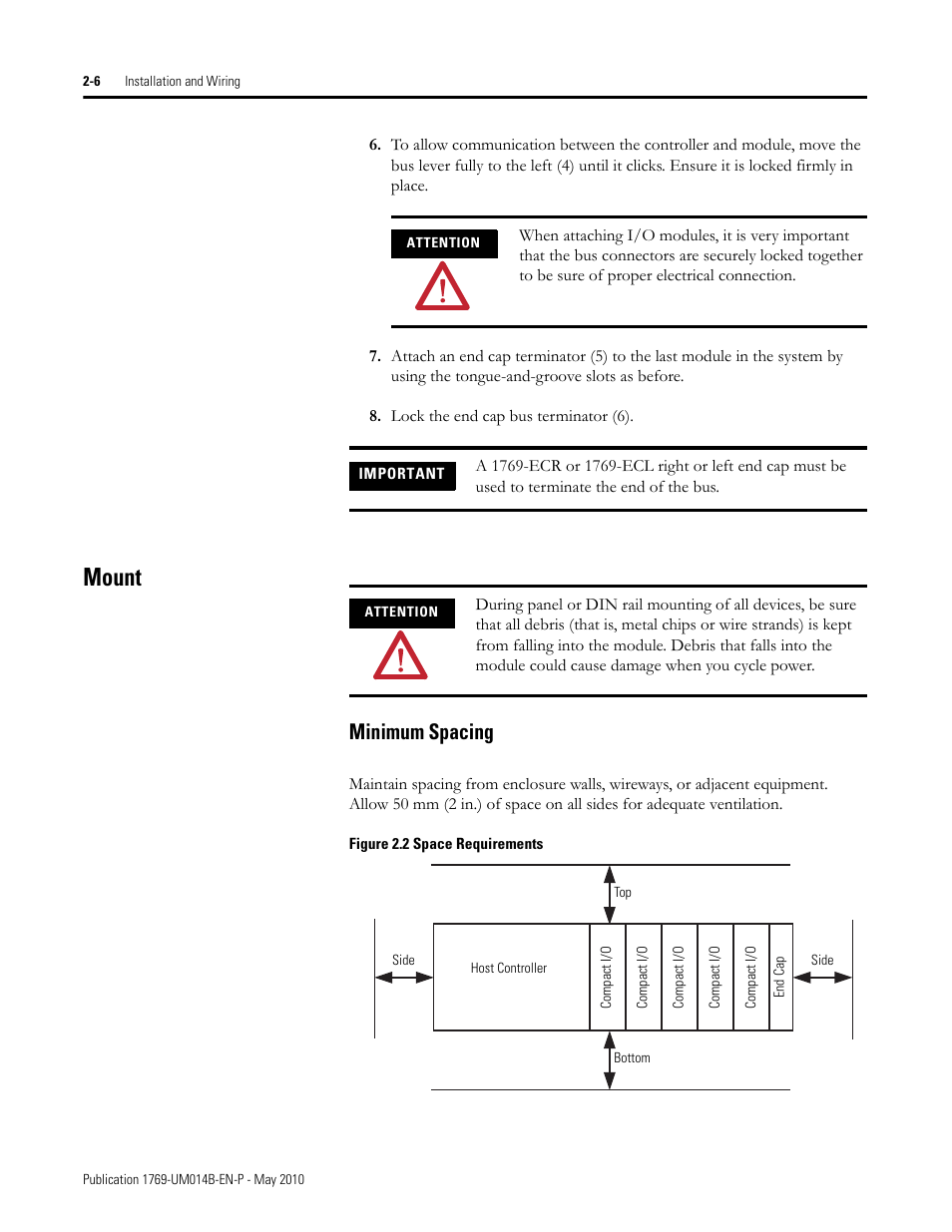 Mount, Minimum spacing, Mount -6 | Minimum spacing -6 | Rockwell Automation 1769-OF4VI Compact I/O Isolated Analog Modules User Manual | Page 22 / 128