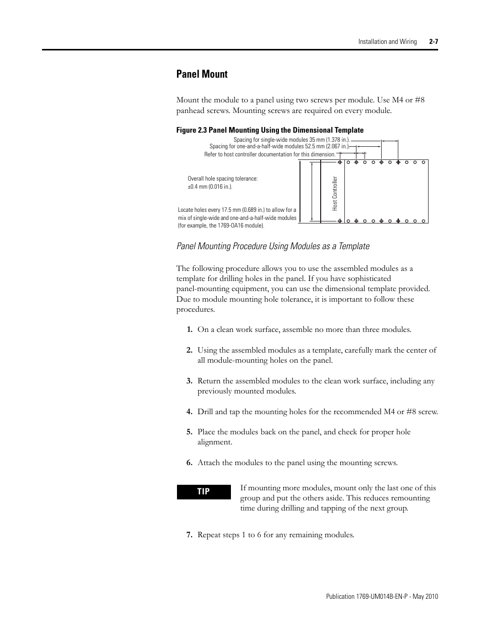 Panel mount, Panel mount -7 | Rockwell Automation 1769-OF4VI Compact I/O Isolated Analog Modules User Manual | Page 23 / 128