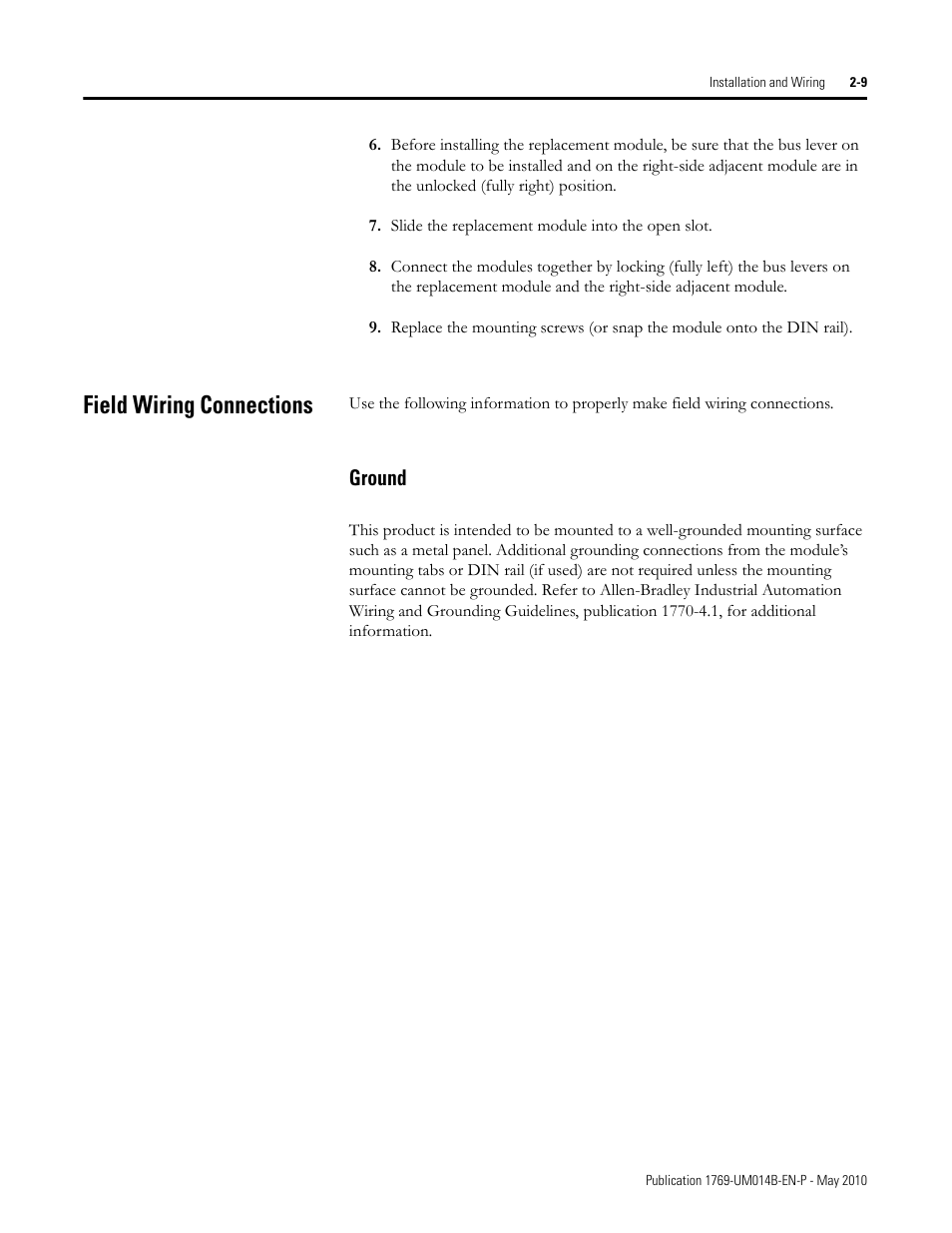 Field wiring connections, Ground, Field wiring connections -9 | Ground -9 | Rockwell Automation 1769-OF4VI Compact I/O Isolated Analog Modules User Manual | Page 25 / 128