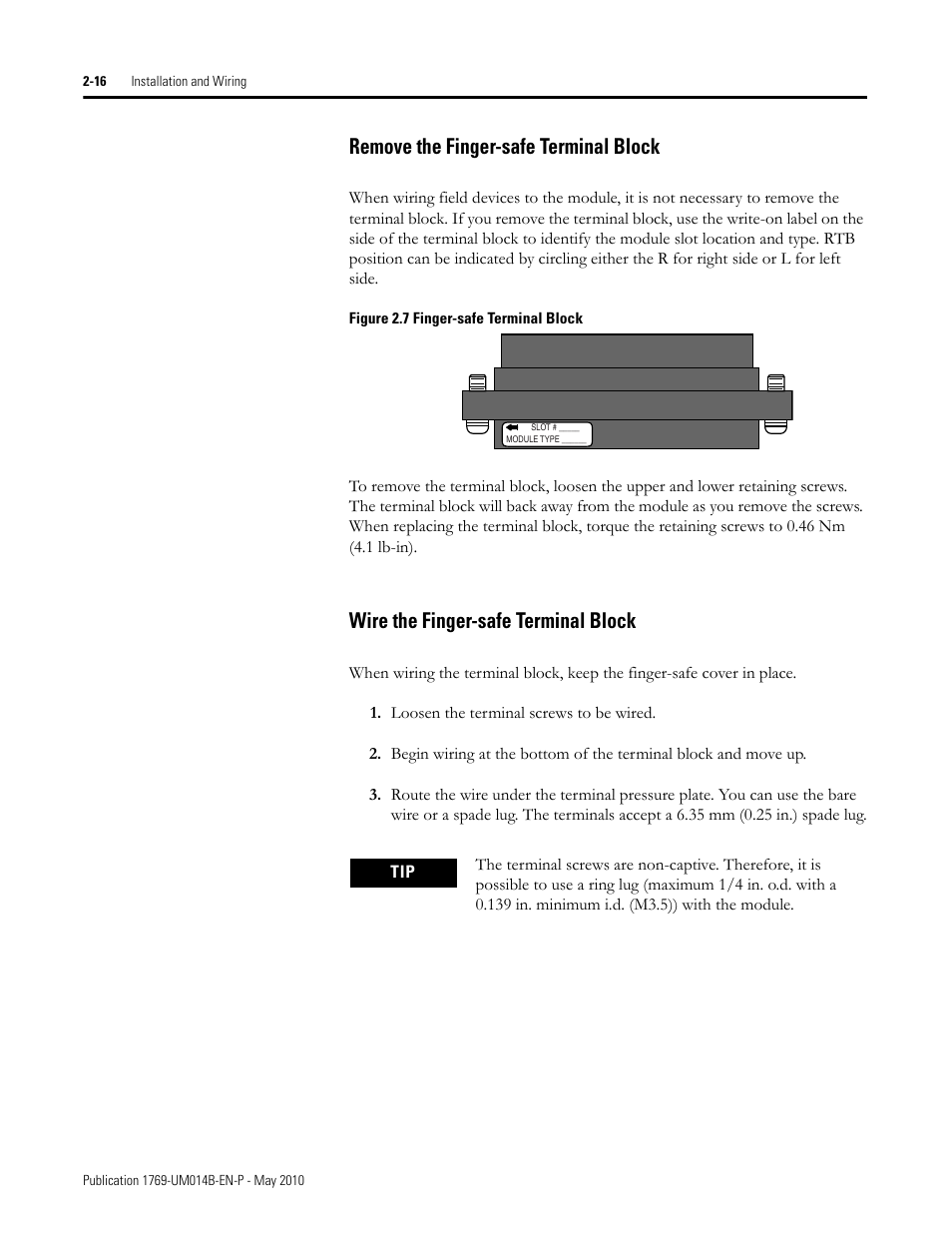 Remove the finger-safe terminal block, Wire the finger-safe terminal block | Rockwell Automation 1769-OF4VI Compact I/O Isolated Analog Modules User Manual | Page 32 / 128