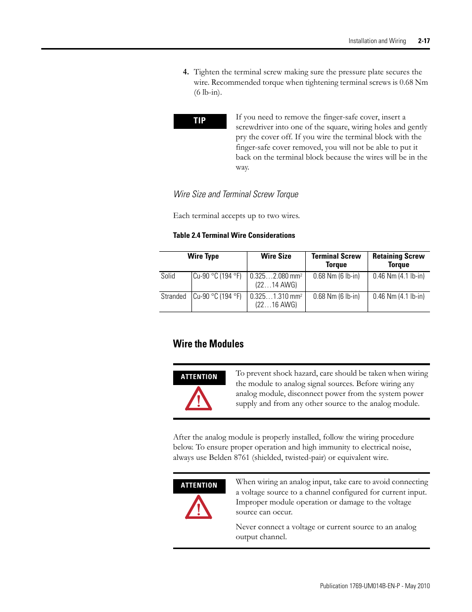 Wire the modules, Wire the modules -16 | Rockwell Automation 1769-OF4VI Compact I/O Isolated Analog Modules User Manual | Page 33 / 128