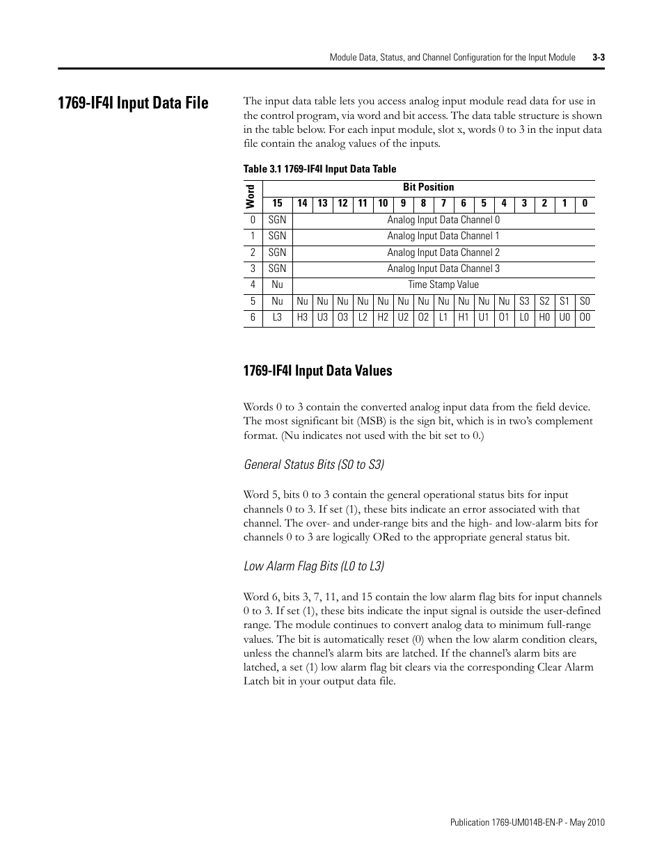 1769-if4i input data file, 1769-if4i input data values, 1769-if4i input data file -3 | 1769-if4i input data values -3 | Rockwell Automation 1769-OF4VI Compact I/O Isolated Analog Modules User Manual | Page 41 / 128