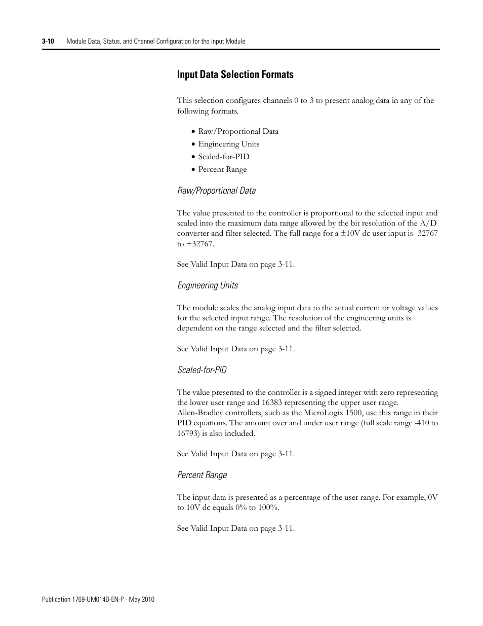 Input data selection formats, Input data selection formats -10 | Rockwell Automation 1769-OF4VI Compact I/O Isolated Analog Modules User Manual | Page 48 / 128