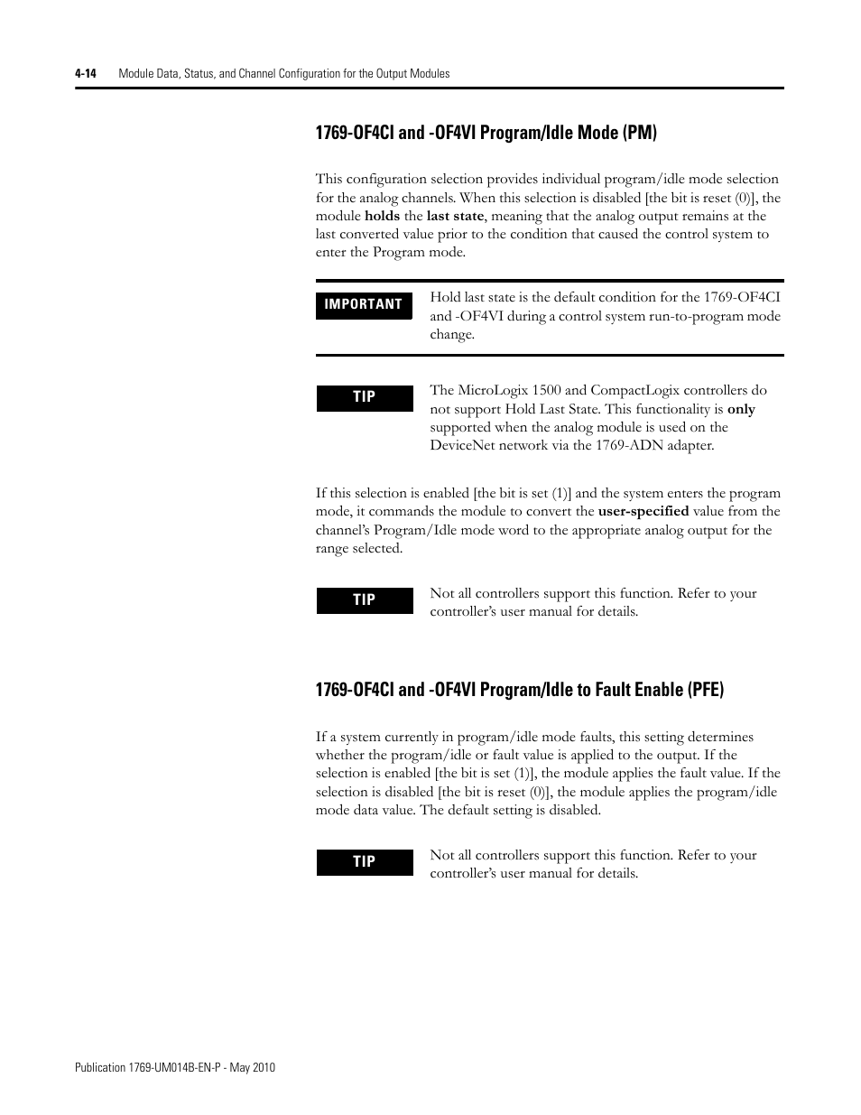 1769-of4ci and -of4vi program/idle mode (pm) | Rockwell Automation 1769-OF4VI Compact I/O Isolated Analog Modules User Manual | Page 66 / 128