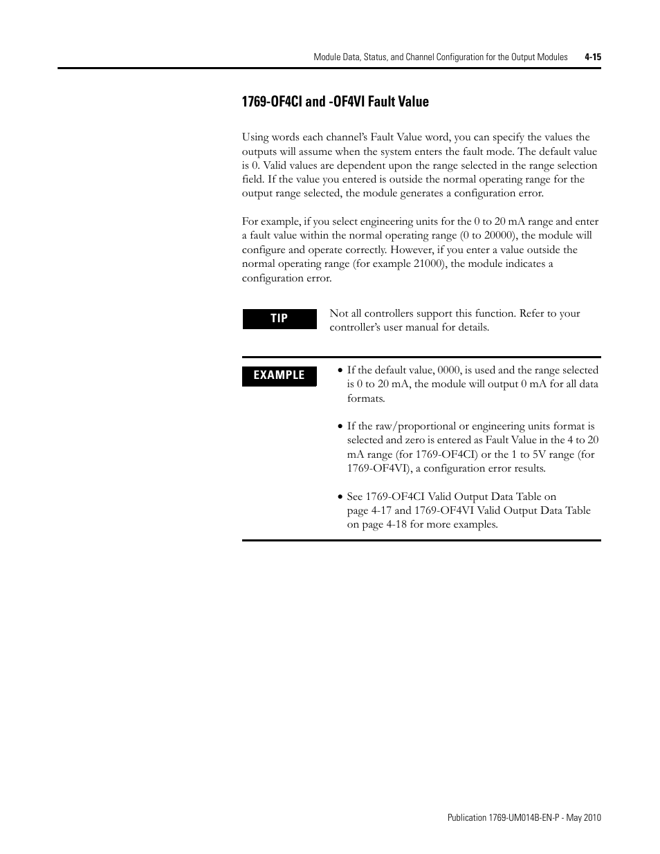 1769-of4ci and -of4vi fault value, 1769-of4ci and -of4vi fault value -15 | Rockwell Automation 1769-OF4VI Compact I/O Isolated Analog Modules User Manual | Page 67 / 128