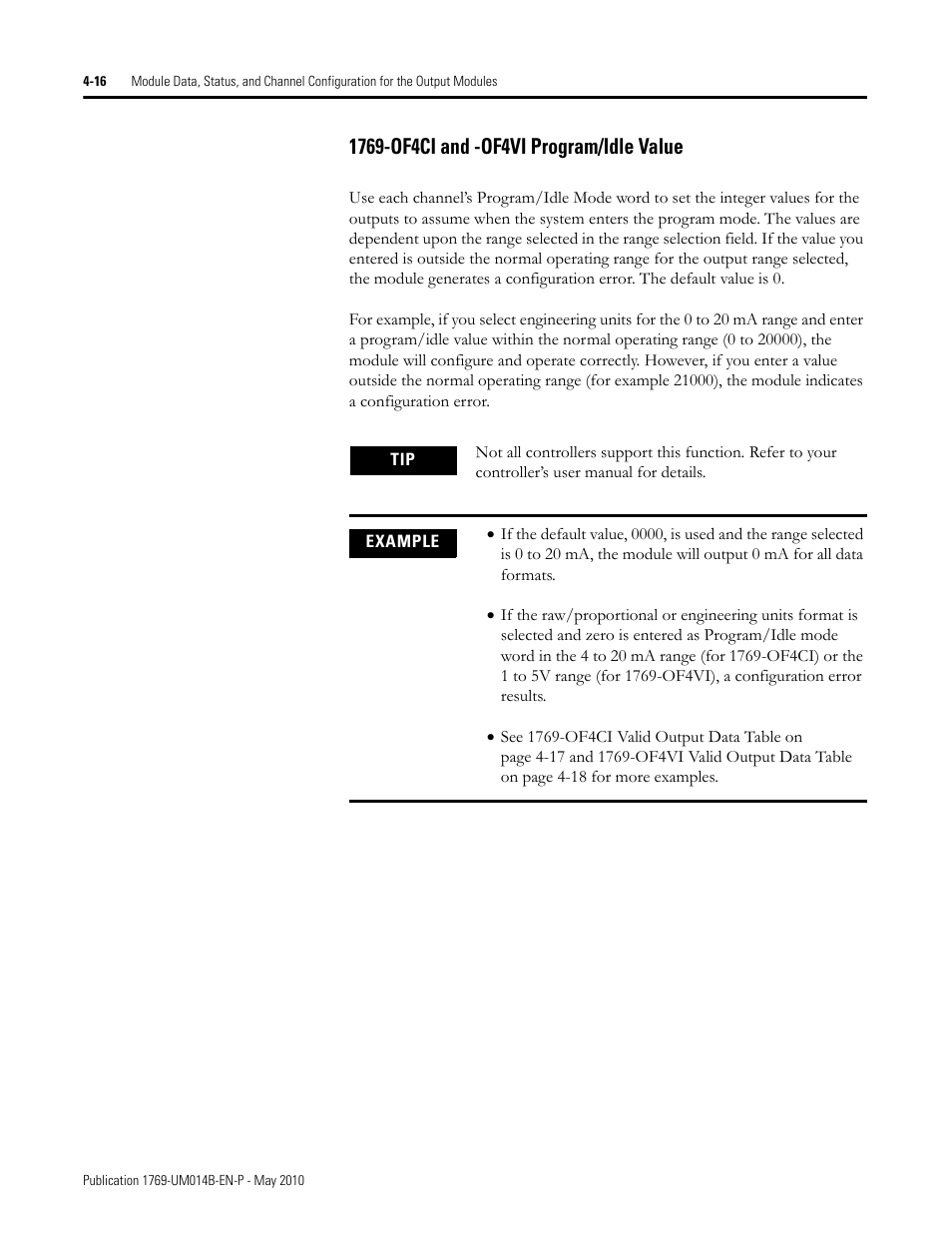 1769-of4ci and -of4vi program/idle value, 1769-of4ci and -of4vi program/idle value -16 | Rockwell Automation 1769-OF4VI Compact I/O Isolated Analog Modules User Manual | Page 68 / 128