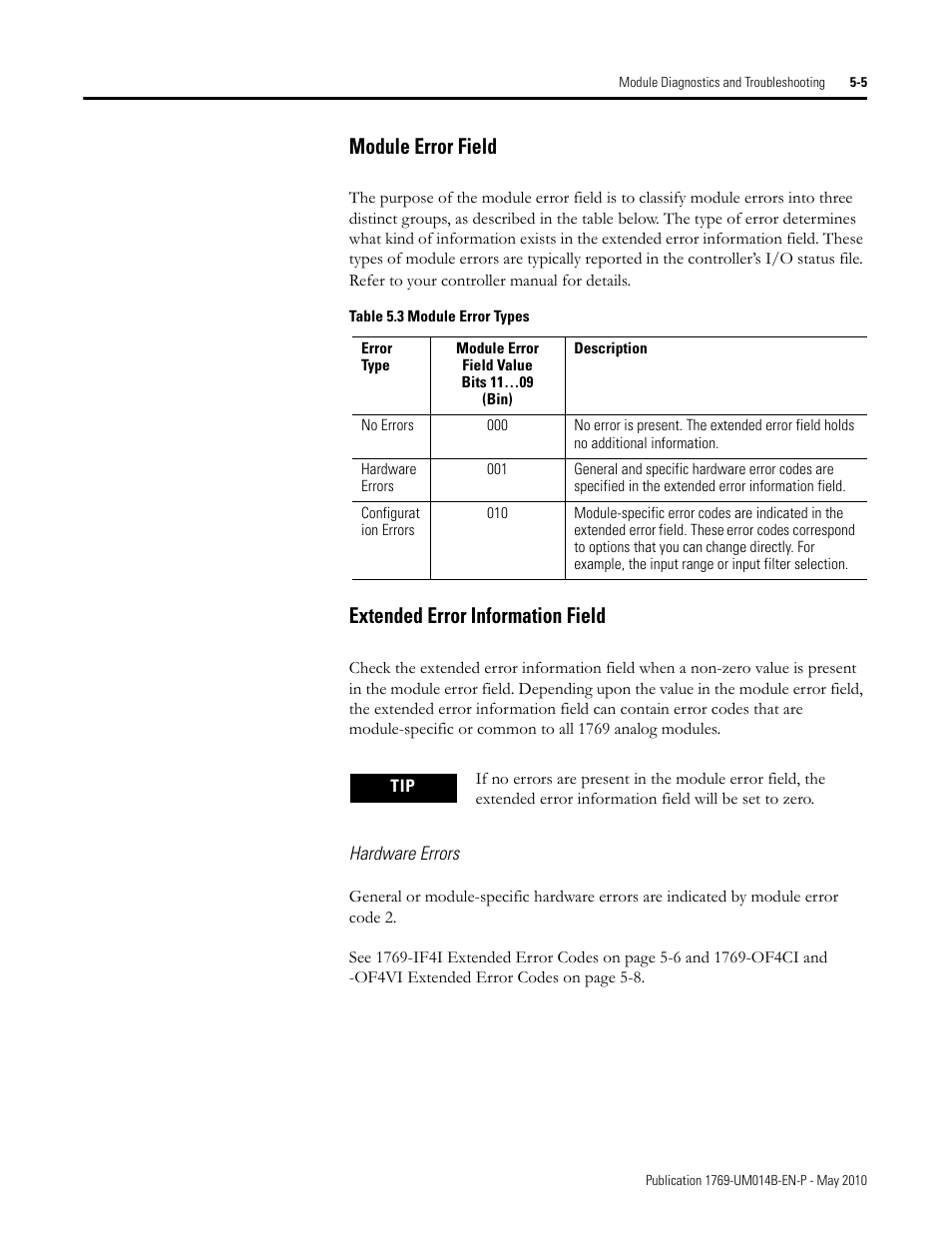 Module error field, Extended error information field | Rockwell Automation 1769-OF4VI Compact I/O Isolated Analog Modules User Manual | Page 77 / 128