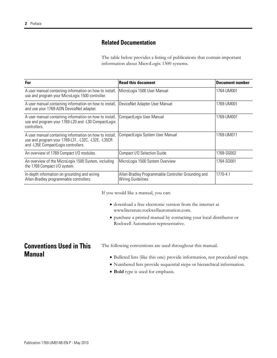 Related documentation, Conventions used in this manual, Conventions used in thismanual | Rockwell Automation 1769-OF4VI Compact I/O Isolated Analog Modules User Manual | Page 8 / 128