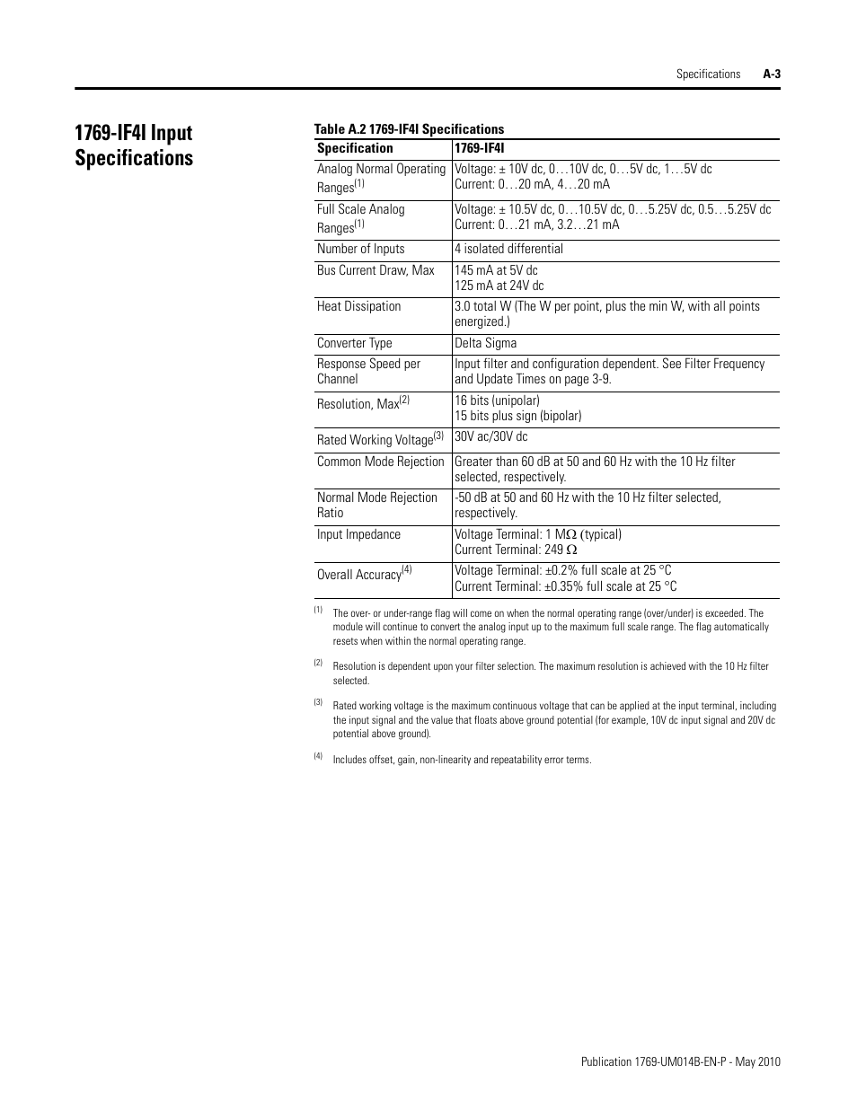 1769-if4i input specifications | Rockwell Automation 1769-OF4VI Compact I/O Isolated Analog Modules User Manual | Page 85 / 128