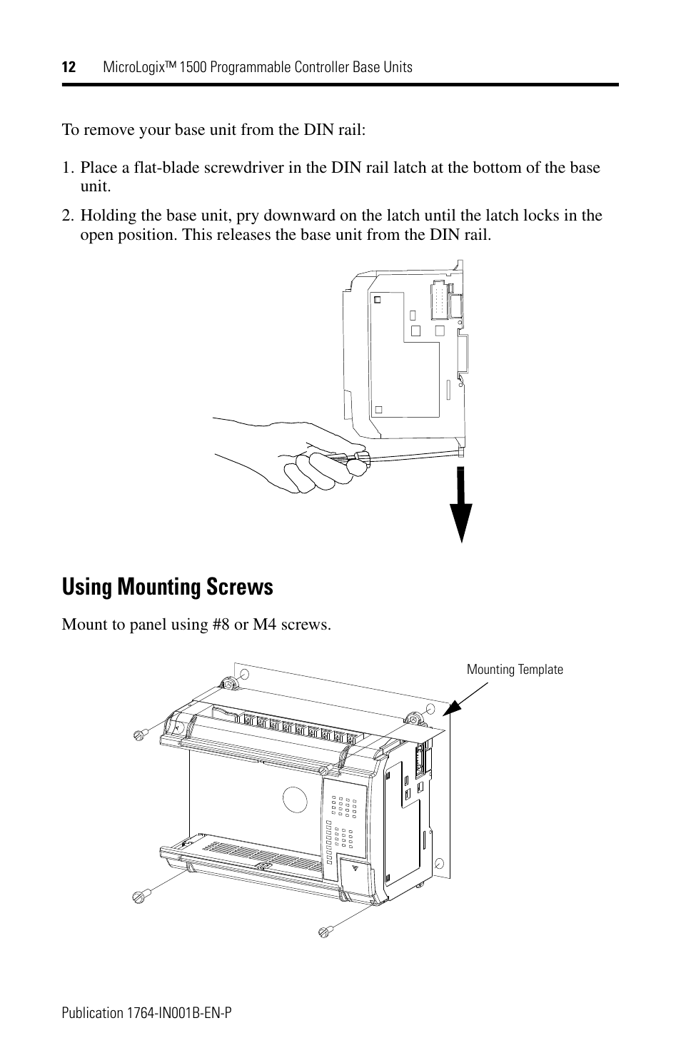 Using mounting screws | Rockwell Automation 1764-28BXB MicroLogix 1500 Programmable Controller Base Units User Manual | Page 12 / 27
